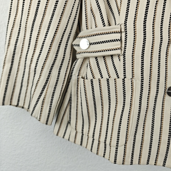 KAREN MILLEN Linen Blend Blazer Jacket Button Up Cream Striped Womens Size 8 - Picture 7 of 16